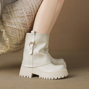 Botas de Moda Retro Coreanas Otoño-Invierno 2025, Botines de Tacón Alto con Hebilla y Punta Redonda - Product Image 4