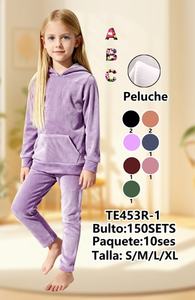 Tuta in Pile per Ragazze con Cappuccio, Maniche Lunghe, Tinta Unita, Abbigliamento Casual Invernale con Tasche Laterali, Vestibilità Regolare, 100% Poliestere - Product Image 3