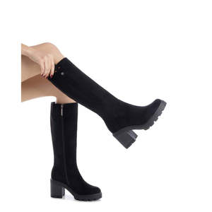 Women's Knee High Boots Black Suede <b>Block</b> <b>Heel</b> Winter Fashion - Product Image 5