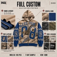 Sweat à capuche zippé pour homme, style motard vintage camouflage, streetwear, 450 GSM coton, motif désert, appliqué aigle, OEM ODM