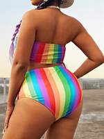 Nouveau en stock personnalisé bikini deux pièces coloré grande taille sexy maillots de bain bandeau taille haute maillot de bain sans bretelles pour femmes