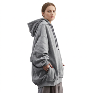 เสื้อฮู้ดโอเวอร์ไซส์สำหรับผู้หญิงไซส์พลัส ผ้าฝ้ายฟลีซ 100% แห้งเร็ว ทรงหลวม สีเทาล้วน สไตล์ลำลองสำหรับฤดูหนาว - Product Image 1