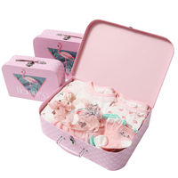Vente en gros personnalisé imprimé rose adorable bébé carton valise boîte-cadeau serrure avec poignées pour vêtements couvertures