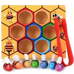 Baby Montessori Puzzle de tri de couleurs en bois Pince Bee to <span class=keywords><strong>Hive</strong></span> Matching Game - Product Image 3