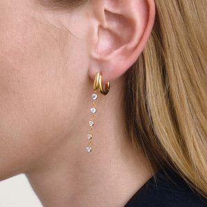 ต่างหูแบบห้อย สแตนเลสสตีล 18K ประดับเพชรทรงกลม ดีไซน์ทรงเรขาคณิต - Product Image 2