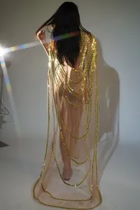 Costume de drag queen <span class=keywords><strong>sexy</strong></span> pour pole dance latine, avec paillettes, maille transparente, longueur au sol, pour fête d'anniversaire, en mousseline naturelle - Product Image 6