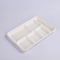 Vaisselle jetable, assiette à 6 compartiments, plateau en bagasse de canne à sucre, récipient alimentaire à emporter pour restaurant, école