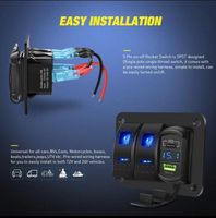Panneau d'interrupteurs 2 voies avec chargeur USB et PD Type C, voltmètre pour voitures, camions, bateaux, camping-cars, LED bleue