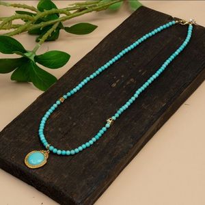 Collier pendentif classique pour femme avec perles rondes turquoise et grandes chaînes pour accessoires mignons DIY, fabriqué en Chine - Product Image 1
