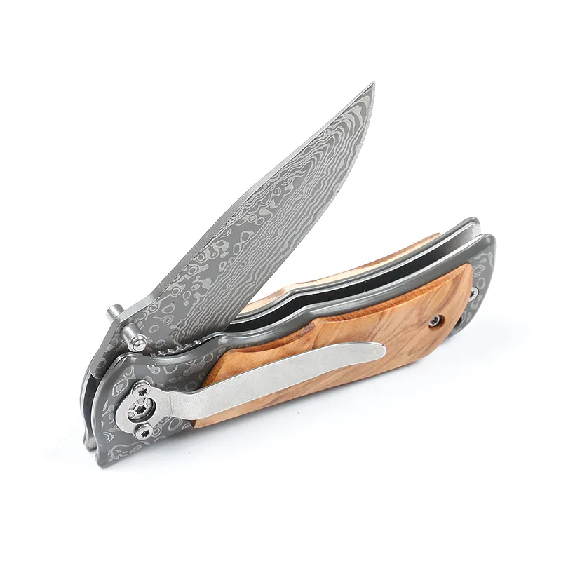 Yanjiang-cuchillo plegable de grano láser 440C, cuchillo de supervivencia para caza al aire libre con mango de acero, venta directa de fábrica