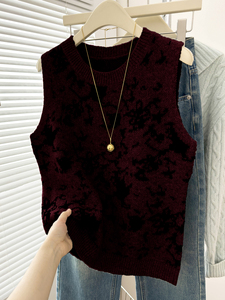 Nuevo Chaleco de Punto sin Mangas para Mujer, Cuello Redondo, Diseño Abstracto con Salpicaduras de Pintura, Estampado Irregular, Holgado, Venta al Por Mayor - Product Image 3