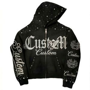 Custom Logo Men's Rhinestone Tracksuit Full Zip Hoodie And <b>Sweatpants</b> <b>Set</b> Oversized Streetwear Heavyweight Sweat Suit <b>Set</b> - Product Image 2