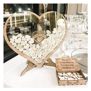 Fournisseur de mariage Bas quantité minimale de commande Rustique <span class=keywords><strong>Coeur</strong></span> Drop Top Bois Livre d'or Cadre alternatif Autres décorations de fête de mariage - Product Image 1