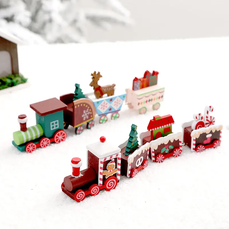 Рождественское деревянное украшение для поезда, окрашенное украшение для поезда, Детские Подарочные игрушки, рождественское настольное украшение для рождественской вечеринки, для детей