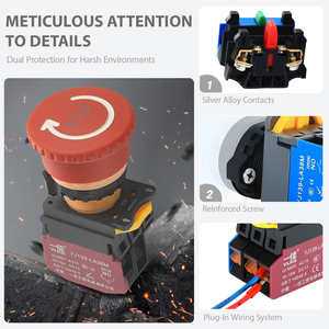 Pulsante di Emergenza Illuminato LA38M-ZSD 22MM con Simbolo Stop, Luce Rossa e Verde, 110V 220V AC DC YIJIA YJ139-LA38 - Product Image 3