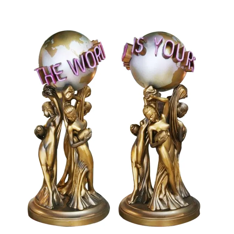 Großhandel berühmte Metall handwerk Bronze Skulptur die Welt ist Ihre Statue in voller Größe