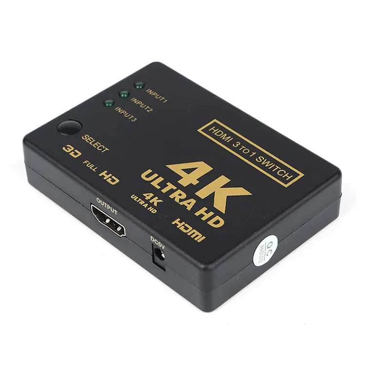 Divisor hd 4k de alta velocidade 3x1 3 em 1, ultra hd com controle remoto infravermelho cabo comutador hd