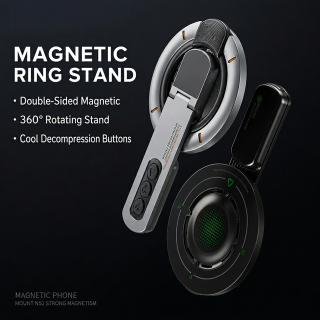 Magnetic Aluminium Alloy Phone Grip Stand 360 Rotation Foldable Holder Double Sided Ring Stand Compatible for Smartphones