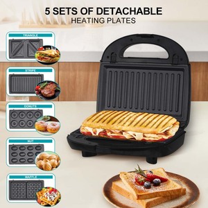 Winning Star Cross-Border <b>Waffle</b> Triangle Striped Nut Donut 5-in-1 Sandwich Maker with Replaceable Plate - Product Image 2