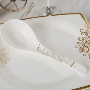 Nordic Fine Bone China <b>Square</b> Dinnerware <b>Sets</b> with Gold Rim Porcelain Tableware <b>Plates</b> and Dishes Luxury Nordic Style - Product Image 5