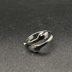 Fine 925 Sterling <strong>Silver</strong> Smooth Polished <strong>Hugging</strong> Two Hands Open <strong>Ring</strong> Couple Promise Band Anniversary Birthday Jewelry Gift - Product Image 4