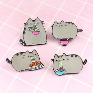 Spille smating mangia Noodles spilla in lega di gatto Gluttony distintivo con risvolto divertente spilla con spaghetti per animali - Product Image 3