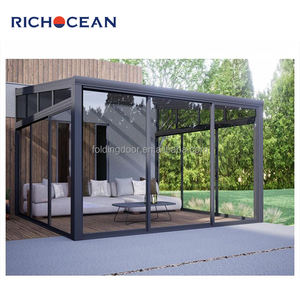 ศาลาในสวนแบบหรูหรามีมอเตอร์ทำจากอลูมิเนียมชีวภาพหลังคาแบบแบนกระจกสองชั้นกลางแจ้งบานเกล็ด - Product Image 5