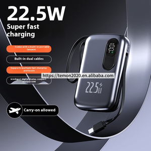 PD 22.5W ricarica rapida 10000mah Power Bank costruito in 2 cavi <span class=keywords><strong>P</strong></span> Mini caricatore portatile USB-C uscite Premium leggero Powerbank - Product Image 2