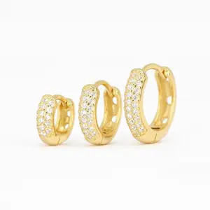 Trend Elegant Dainty Delicate 925 Sterling Silver Luxury Zirconia Half Pave Huggie Earrings