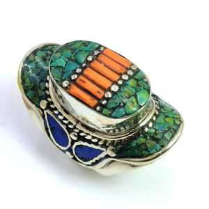 แหวนพลอยปะการังเทอร์ควอยส์ธรรมชาติแหวนโบราณทิเบตเงินเครื่องประดับขายส่งแหวนแฟชั่นผู้หญิงและเด็กผู้หญิง supplie - Product Image 3