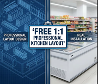 Congelador Modular Comercial Combinado Tipo Isla con Puerta Superior de Vidrio para Exhibición y Almacenamiento de Alimentos Congelados en Supermercados