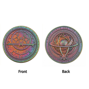 Moneda Conmemorativa de 1 oz de Cobre Fino .999, Redonda, Estampada, con Astrolabio Medieval, Herramienta de Navegación, Pátina Arcoíris, Arte Astronómico - Product Image 2