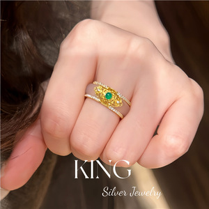 Bague en argent sterling S925 plaqué or avec calcédoine blanche, motif floral, bague fine pour femme, bijoux King Silver - Product Image 3