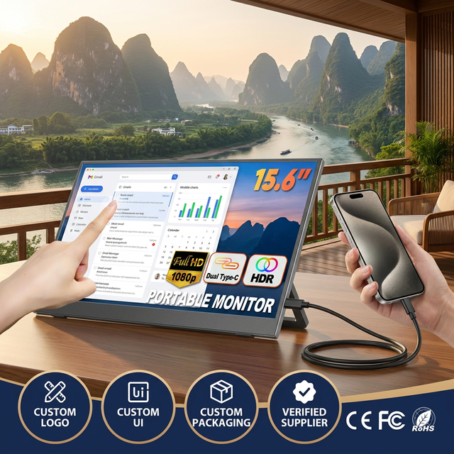 Portable Monitor 15.6" 1080P 10-Point Touchscreen Dual Screen Built-in Speaker Anti-Blue Light HDR 100% SRGB IPS Panel for