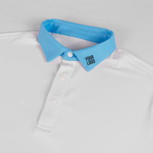 Men's Short Sleeve Polo Shirt White Blue Color Blocked Knitted Polyester Breathable Casual Sportswear with Logo on Left Sleeve - Product Image 3