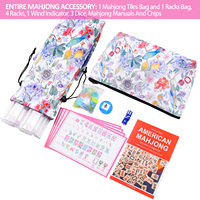 Jeu de Mahjong Américain Rose à Motifs Floraux Entièrement Imprimés, Ensemble Complet de 160 Tuiles en Mélamine avec Sac, Supports et Poussoirs, Cadeau de Fête