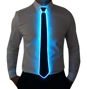 Cravate Led fluo clignotante pour homme, cravate de cou pour spectacle de fête, 10 couleurs disponibles, accessoire de Costume noir