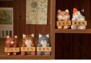 Kerajinan Tangan hewan kucing kayu lucu mainan Cat kayu kucing kecil dekorasi anak kucing kayu DIY hadiah patung hewan - Product Image 2