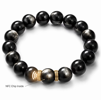 Pulsera Inteligente NFC con Chip Ntag216 de Piedra Volcánica Negra Natural y 7 Cuentas Curativas de Chakra para Practicantes de Yoga y Usuarios Espirituales