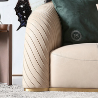 Ensemble de meubles de salon sectionnels modernes de luxe, solution tout-en-un, canapé en cuir véritable, fauteuil, table basse en marbre, or