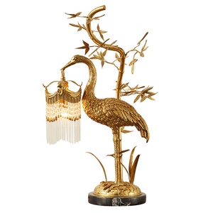 Pháp Rococo khách sạn ánh sáng chim đồng pha lê lớn Bảng Đèn cổ điển nhà phòng khách trang trí LED đồng bàn đèn - Product Image 1