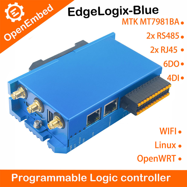 Edgebox Industrial PLC Controller Edgebox-Blue Dual-core Arm Cortex-A53 512MB/1GB DDR4 256MB/8GB EMMC WIFI RS485 IoT Gateway