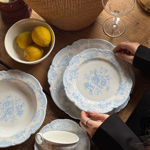 <span class=keywords><strong>Assiette</strong></span> en porcelaine Lelyi, style médiéval français, <span class=keywords><strong>bleu</strong></span> clair, relief floral, écologique, pour le thé de l'après-midi, dessert, <span class=keywords><strong>assiette</strong></span> de style occidental pour la maison - Product Image 3
