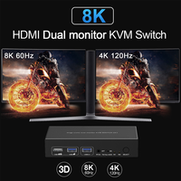 Commutateur KVM USB 3.0 HDMI double moniteur 2 sorties 2 ordinateur commutateur vidéo à distance hdmi 8K hdmi commutateur kvm 2 ports double moniteur