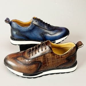 Chaussures de mariage décontractées et sportives pour hommes, en cuir pleine fleur fait main, style britannique, bout rond, légères, à lacets - Product Image 2