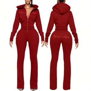 Ensemble veste et pantalon brodés sur mesure pour femme, haut à capuche zippé à manches longues pour grande taille, survêtement décontracté ajusté pour femme - Product Image 1