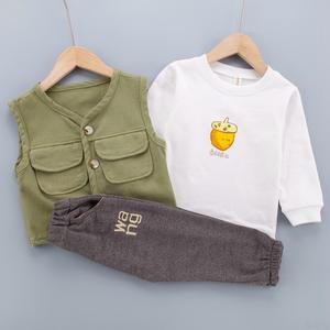 Ensemble trois pièces décontracté pour bébé, gilet et body, collection automne-printemps, vente en gros de vêtements de Chine - Product Image 3