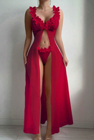 Chemises de nuit en dentelle transparente sexy et séduisantes pour femmes européennes et américaines, ensemble de chemises de nuit florales transparentes