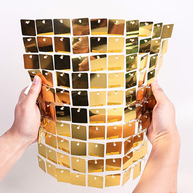 Gold Shimmer Effect 30*30cm Reusable 3D Shiny Square Sequin PVC Wall ...