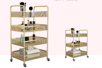 Plateau de meubles de luxe en or blanc, Machine de coiffure, beauté des ongles, Spa, Salon, chariot avec serrure